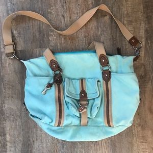 Fossil mint Blue Canvas and Leather Crossbody